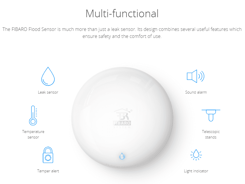 Fibaro Flood Sensor is a universal, Z-Wave compatible, flood and temperature sensor